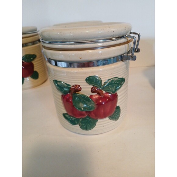 VTG-3 Cracker Barrel Country Apple Canister Set Metal Closure With Candel Holder - Picture 9 of 16